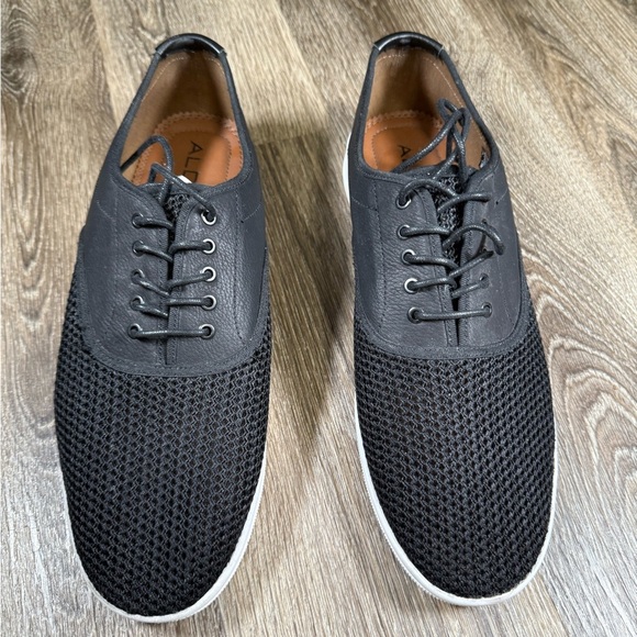 Aldo Shoes Men sz12 Black Leather & Mesh Sneakers Dadcore Vtg Y2K Retro Capsule - Picture 2 of 8